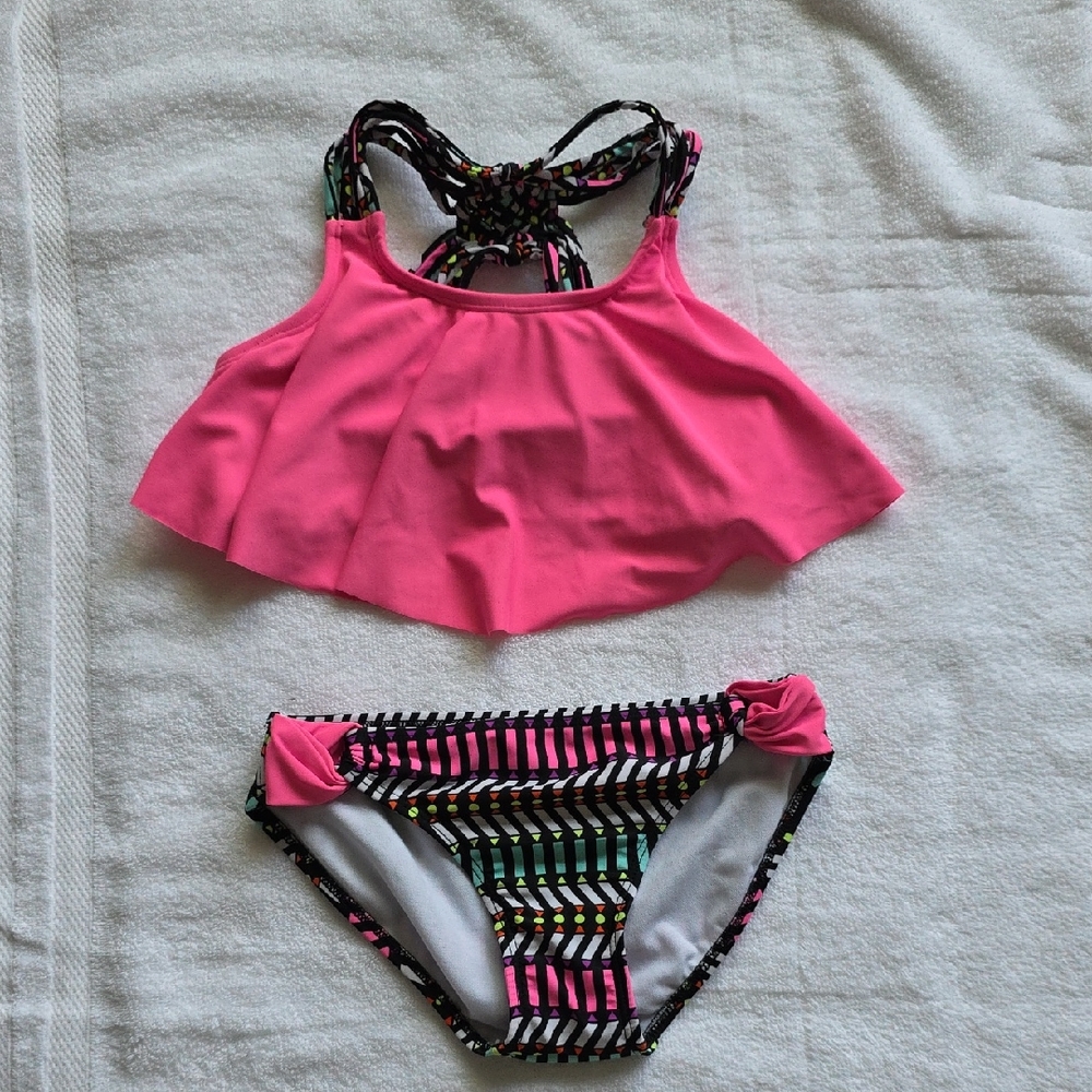 Pink and Black Kids Swim Bikini